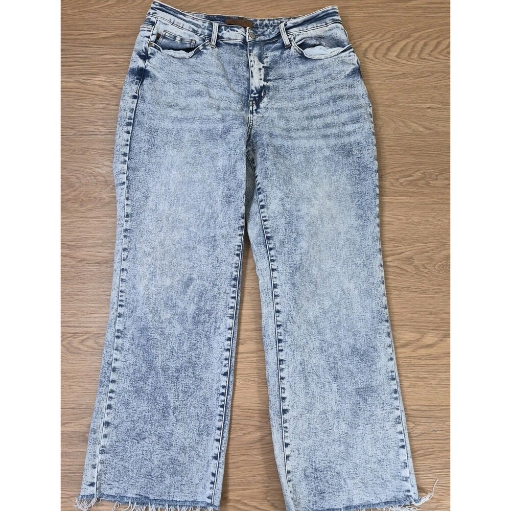 Judy Blue Acid Wash Wide Leg Jeans Raw Hem Retro Streetwear Women’s 18W Denim